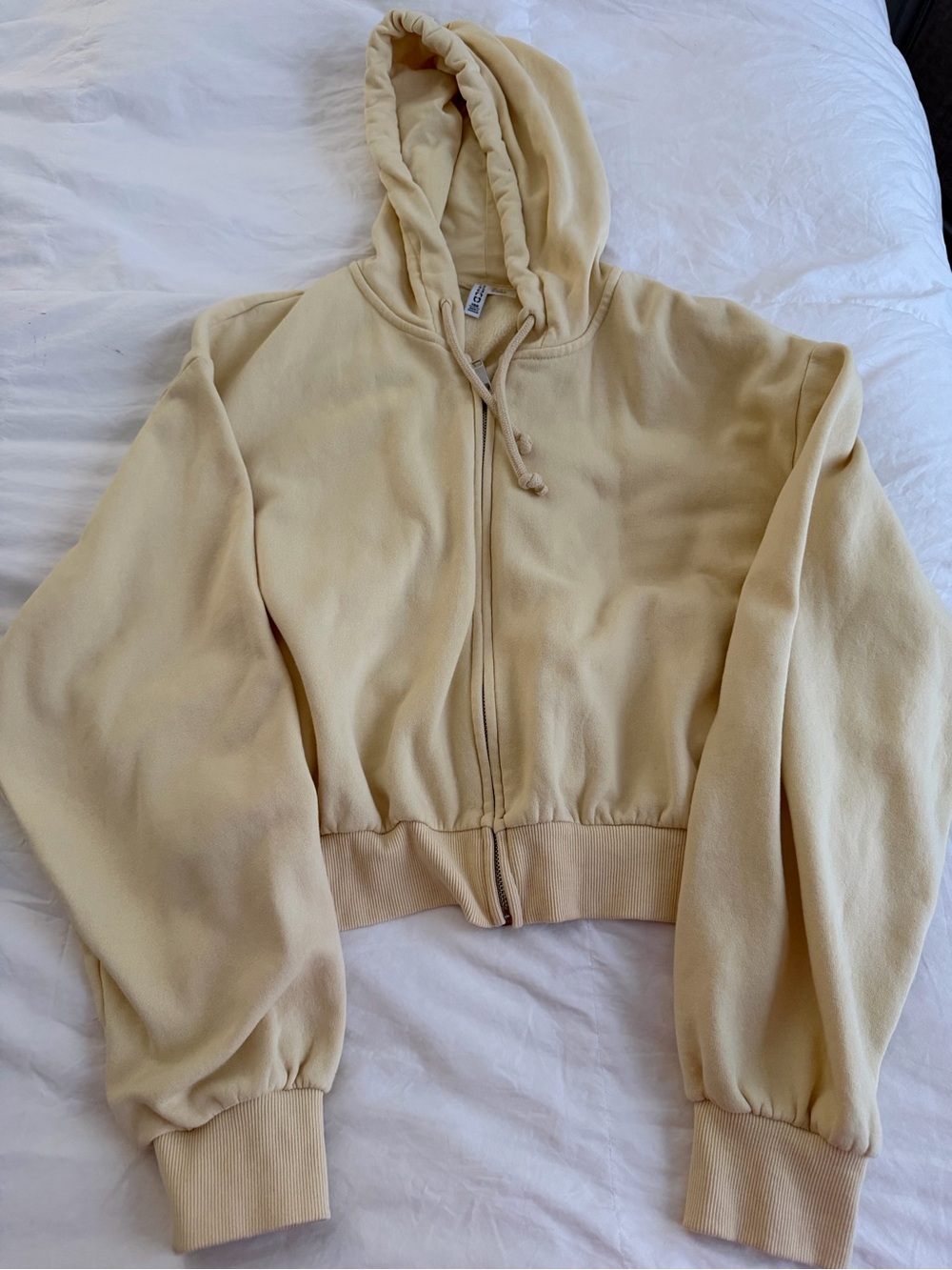 H&M Cropped Hooded Zip Jacket in Pale Yellow